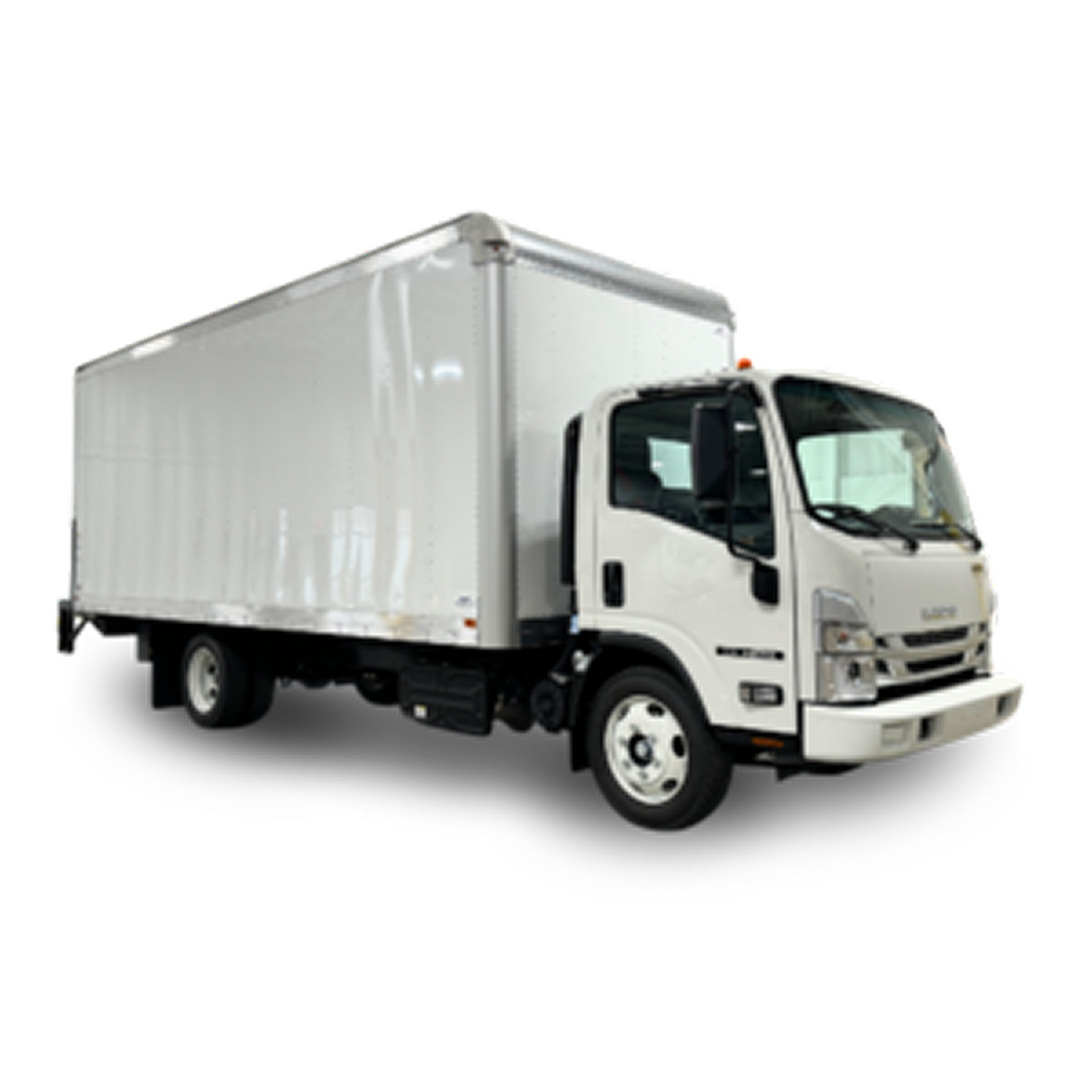 White truck with a cargo box on a white background