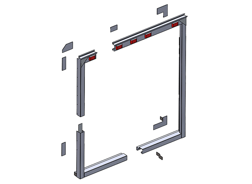 3D rendered metal frame assembly on a white background
