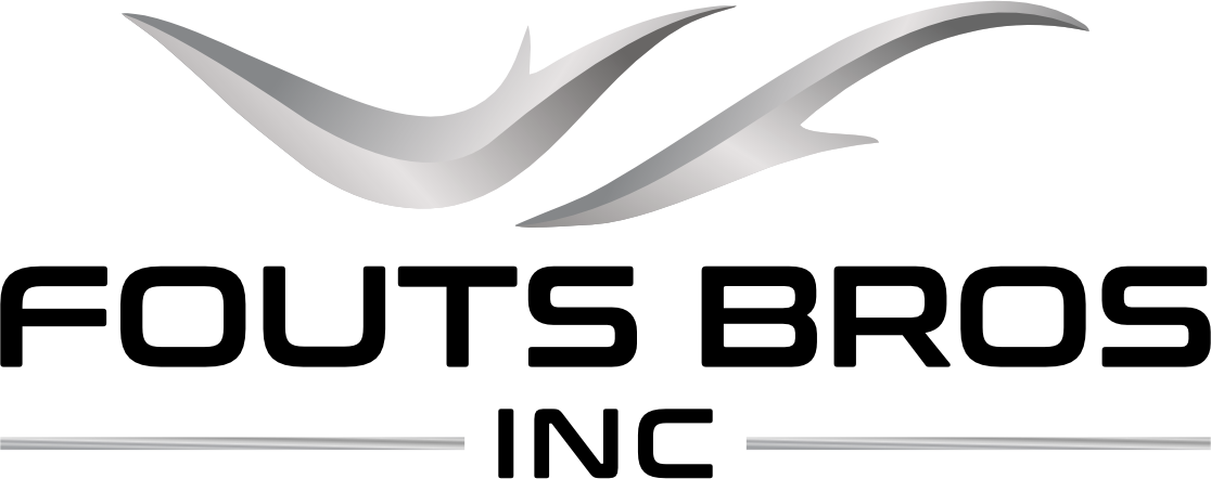 Logo of Fouts Bros Inc with a stylized letter 'V' above the text on a white background