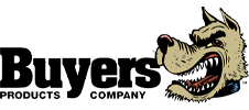 Logo of Buyers Products Company with a wolf's head design.