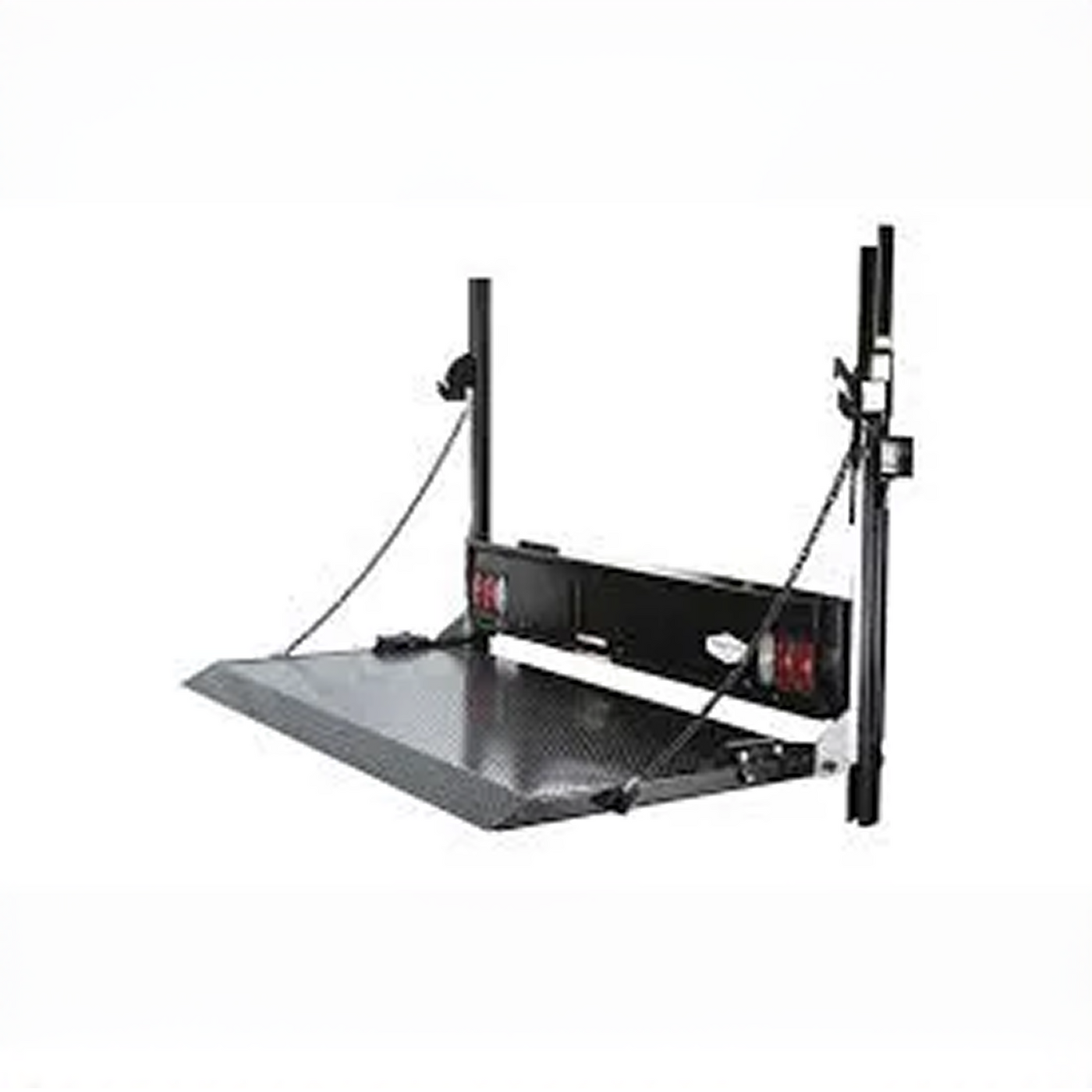 Black metal platform lift on a white background