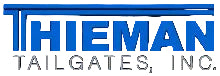Thieman Tailgates, Inc. logo with blue text on a black background